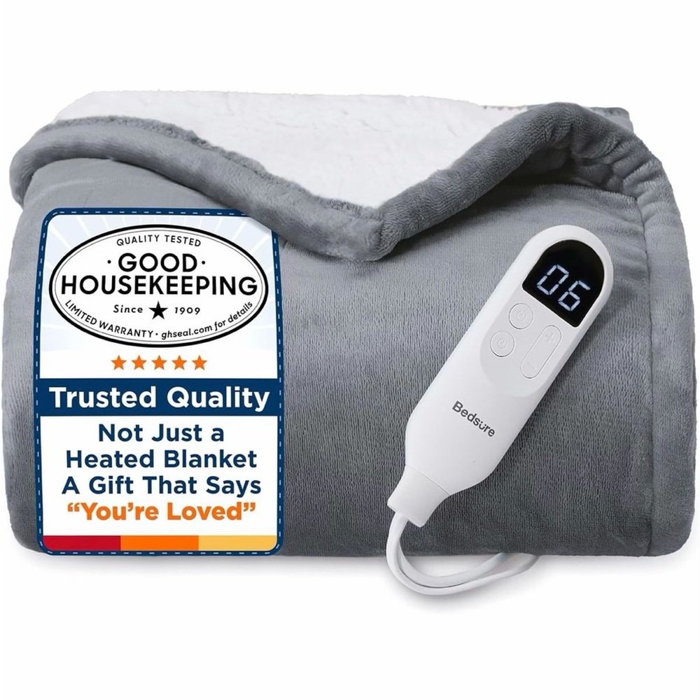 Plush Electric Heated Throw Blanket in Gray